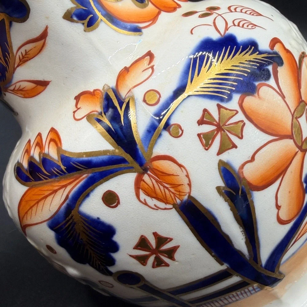 Antique Hand Painted Imari Imariware Ceramic Floral Flower Bouquet Pitcher Jug